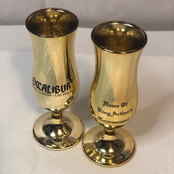 Excalibur Las Vegas Shot Glasses Glass Gold Two - Picture 2 of 7